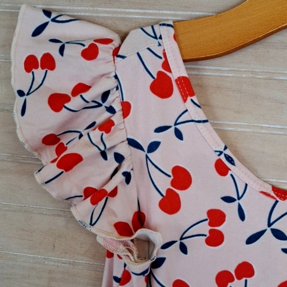 Dot Dot Smile Girly Cherry Print Flutter Sleeve Fit & Flare Flowy Dress Pink - Picture 9 of 9